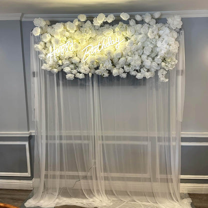 White Fabric Artificial Flower Wall Arch Wedding Birthday Party Decoration-ubackdrop