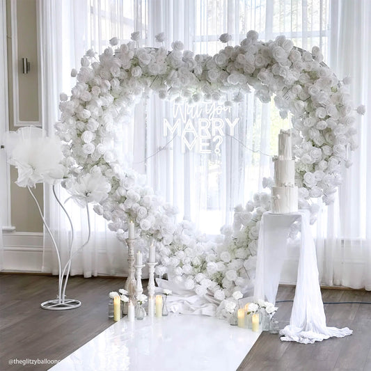 8ft White Rose Flower Wall Romantic Atmosphere Heart Shaped Wedding Decoration Indoor-ubackdrop