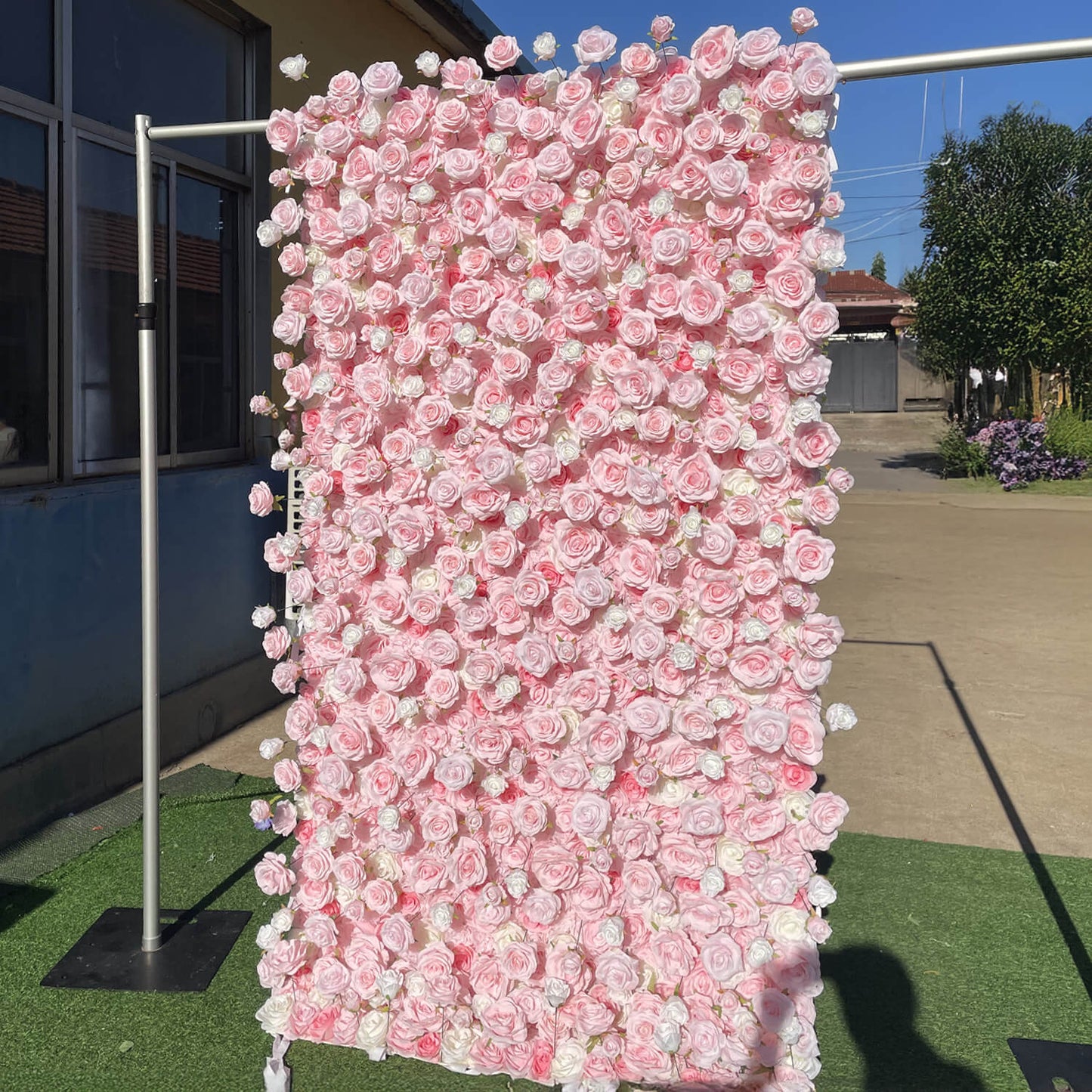 Pink White Roses Fabric Flower Wall for Party Decor-ubackdrop