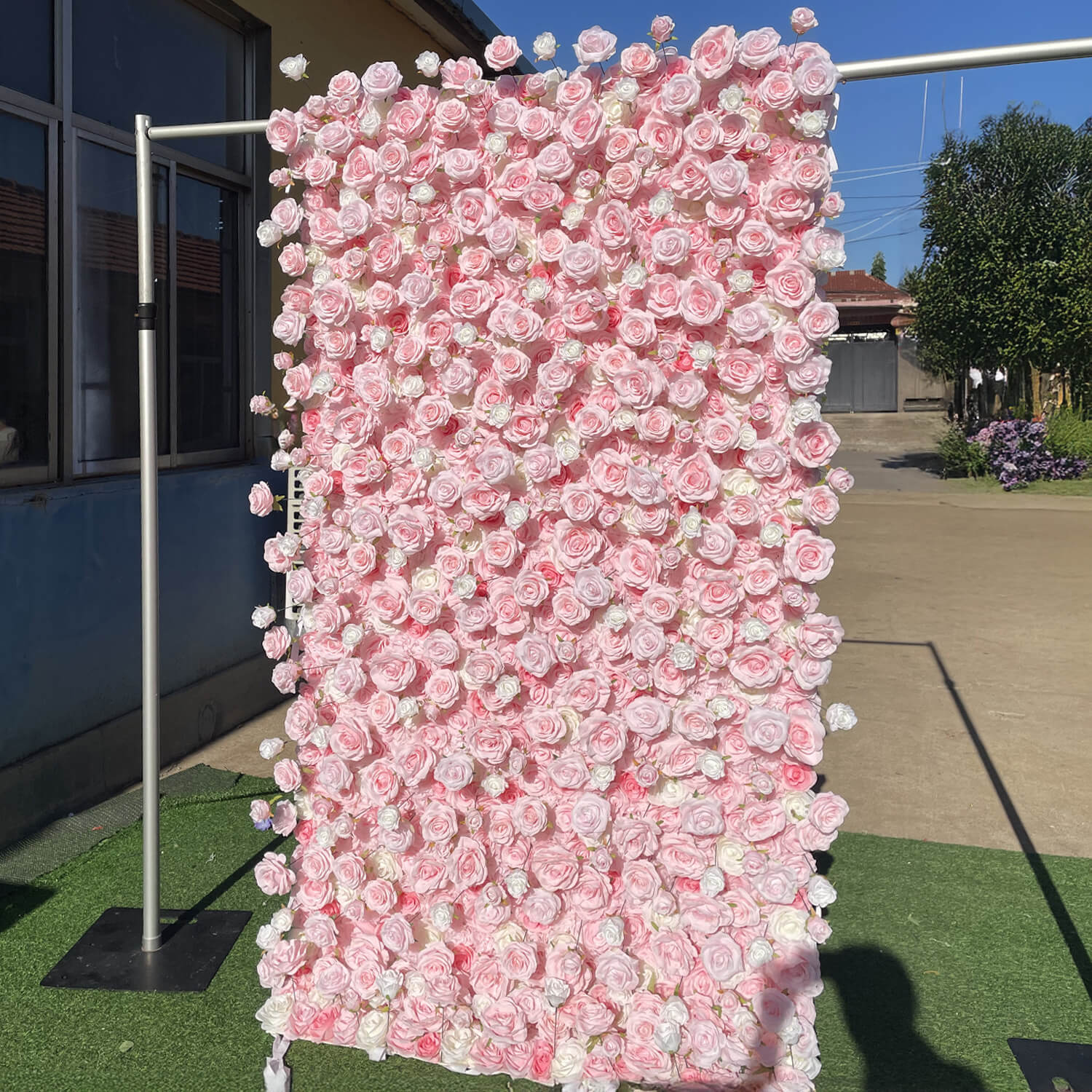 Pink White Roses Fabric Flower Wall for Party Decor-ubackdrop