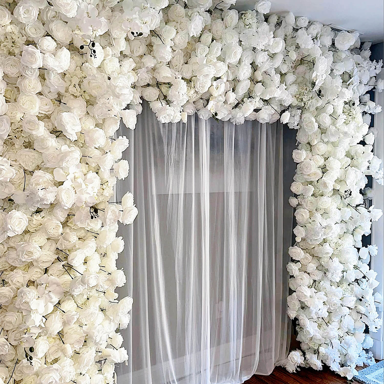 White Fabric Artificial Flower Wall Arch Wedding Birthday Party Decoration-ubackdrop