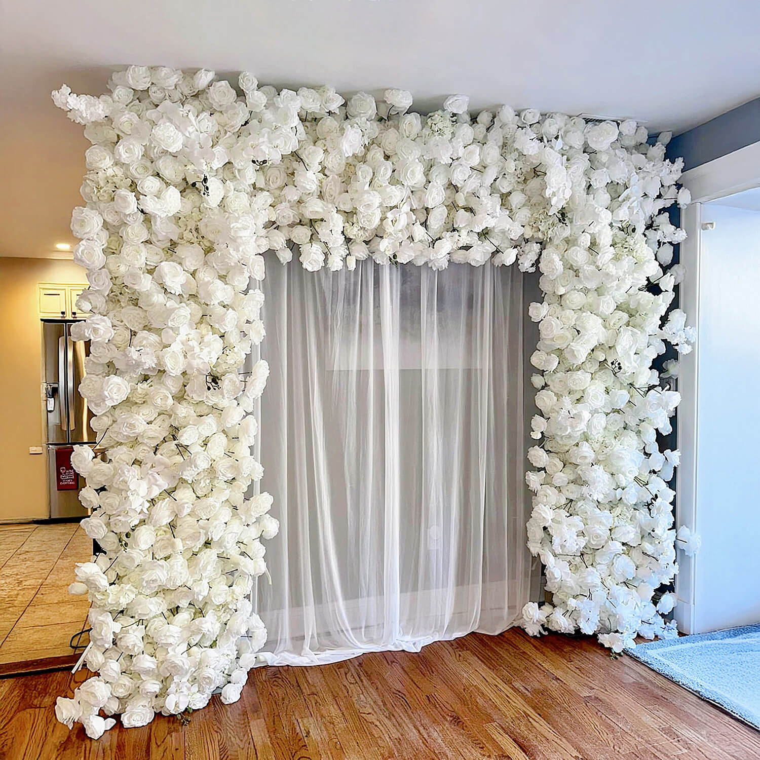 White Fabric Artificial Flower Wall Arch Wedding Birthday Party Decoration-ubackdrop