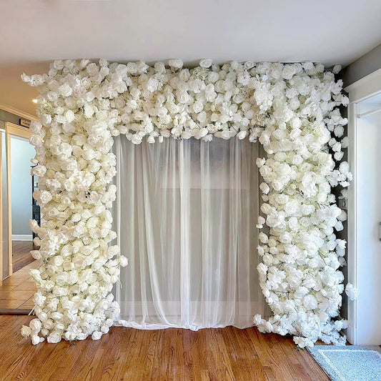 White Fabric Artificial Flower Wall Arch Wedding Birthday Party Decoration-ubackdrop
