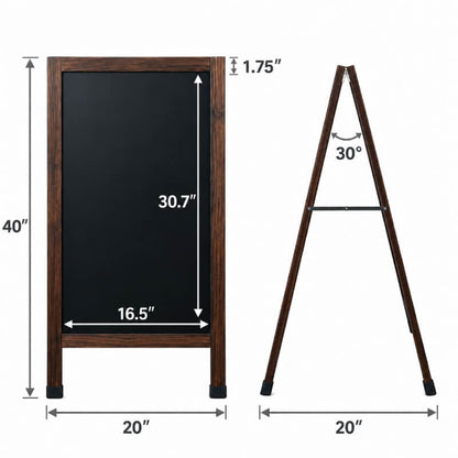 Wooden a frame chalkboard sign showing measurements and dimensions