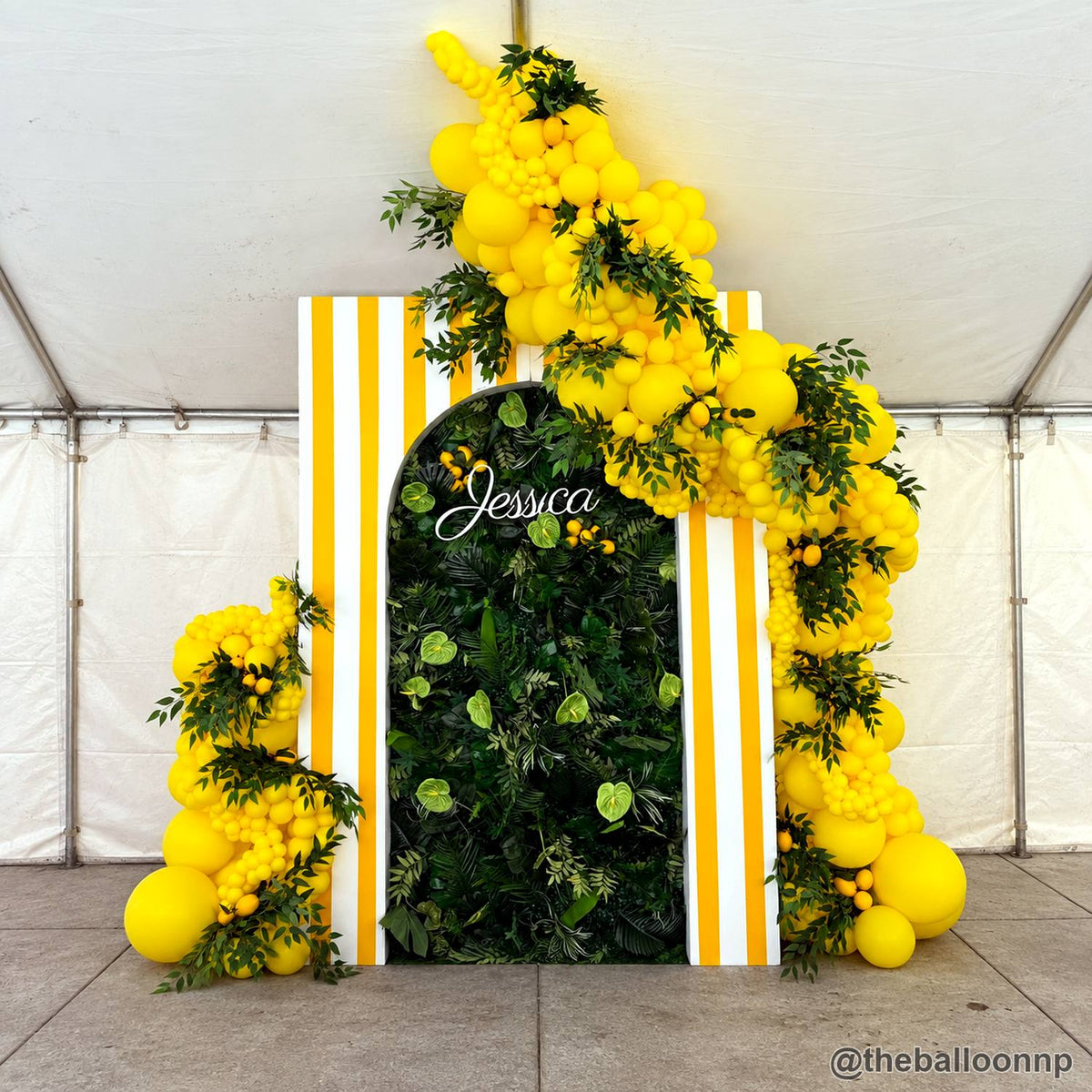 Yellow balloon green flower wall summer party backdrop