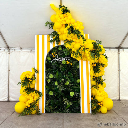 Yellow balloon green flower wall summer party backdrop