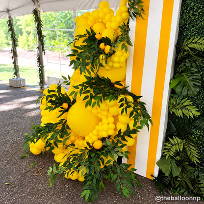 Yellow balloon greenery flower wall detail party decoration