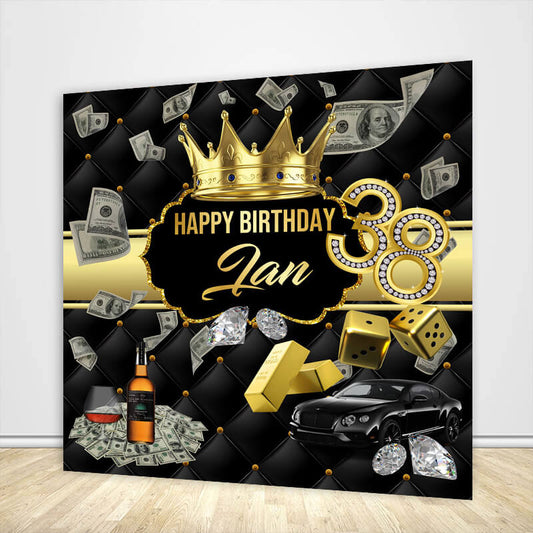 30th 40th Birthday Backdrop for Him King Black and Gold-ubackdrop