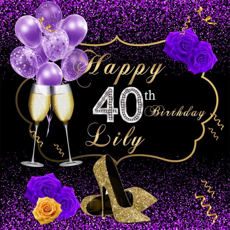 40th Birthday Gold Purple Backdrop-ubackdrop