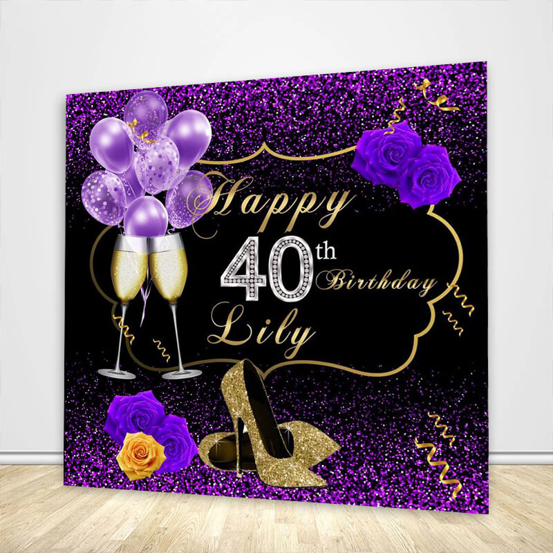 40th Birthday Gold Purple Backdrop-ubackdrop
