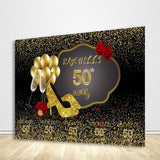 50th Birthday Backdrop Black and Gold Step and Repeat Birthday Banner