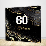 60 and Fabulous Birthday Backdrop Black Gold Marble