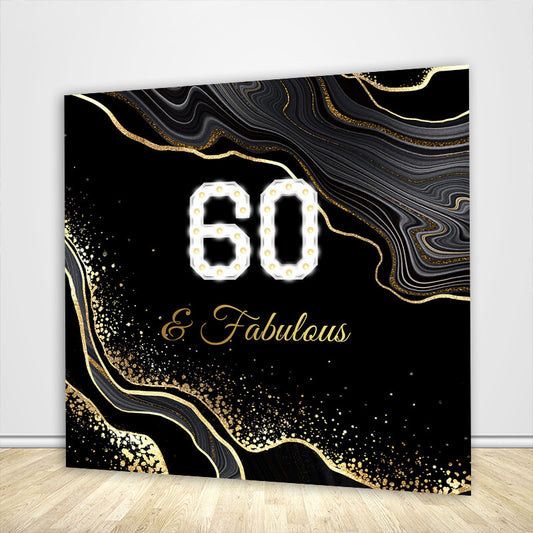 60 and Fabulous Birthday Backdrop Black Gold Marble-ubackdrop