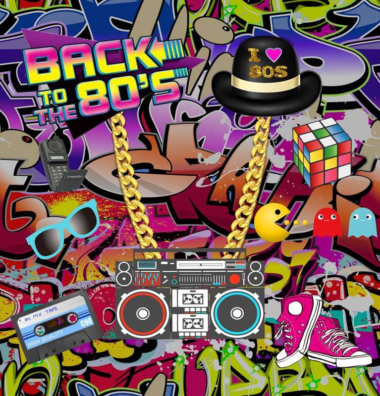 80s Hip Hop Graffiti Theme Party Custom Backdrop-ubackdrop