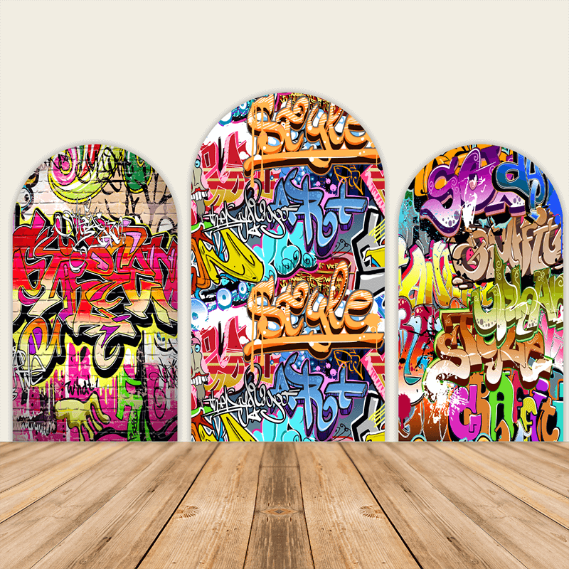 90s Graffiti Theme Birthday Party Decoration Chiara Backdrop Arched Wall Covers ONLY-ubackdrop
