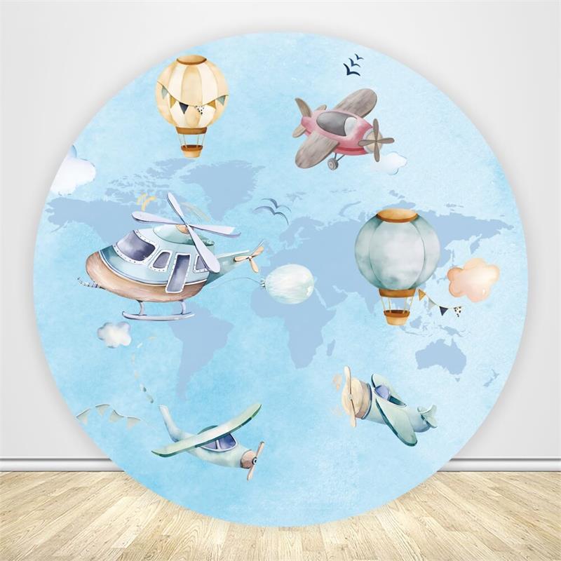 Airplane Baby Shower Round Backdrop Cover-ubackdrop