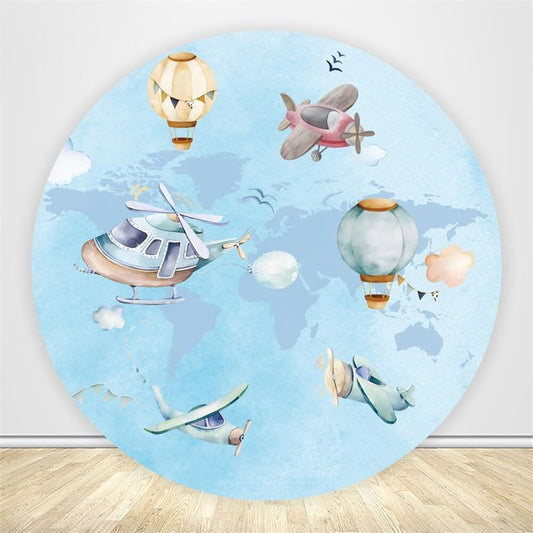 Airplane Baby Shower Round Backdrop Cover-ubackdrop