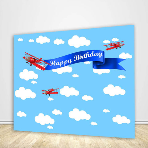 Airplane Happy Birthday Cool Backdrop Airplane Happy Birthday Decorations Background For Kids Time Flies Theme Flying Enthusiast Party Banner