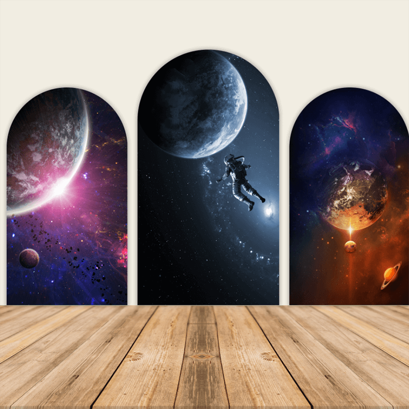 Astronaut In Space Theme Birthday Party Decoration Chiara Backdrop Arched Wall Covers ONLY-ubackdrop