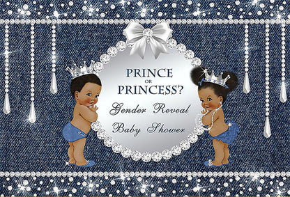 Prince or Princess Diamonds and Pearls Gender Reveal Backdrop - Designed, Printed & Shipped-ubackdrop
