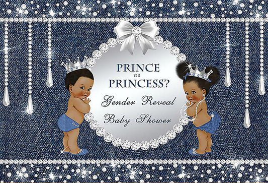 Prince or Princess Diamonds and Pearls Gender Reveal Backdrop - Designed, Printed & Shipped-ubackdrop