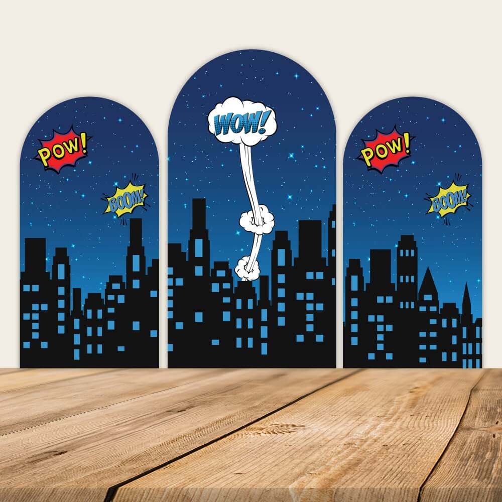 Superhero Super City Skyline Buildings Arched Wall Cover-ubackdrop