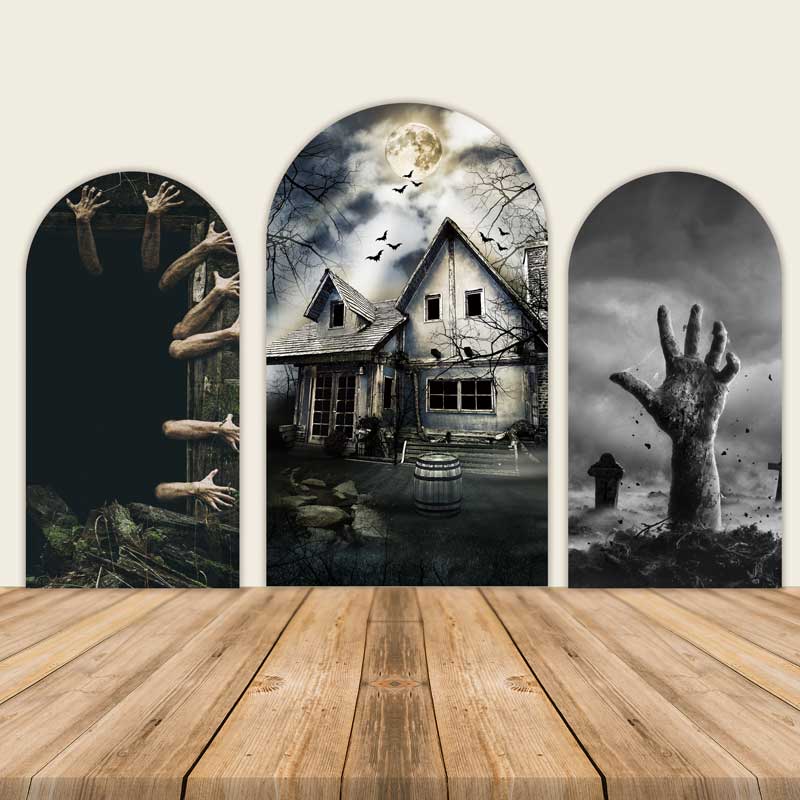 Halloween Scary Ghost House Arched Wall Cover-ubackdrop