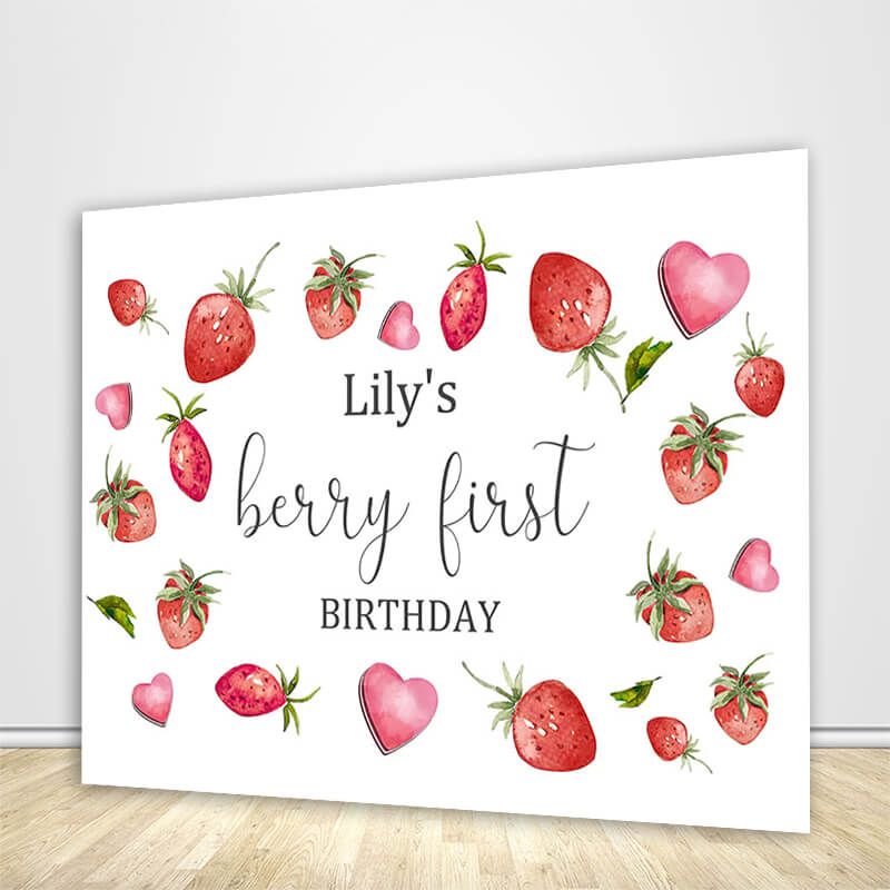 Strawberry and Berry Girl Birthday Party Backdrop-ubackdrop