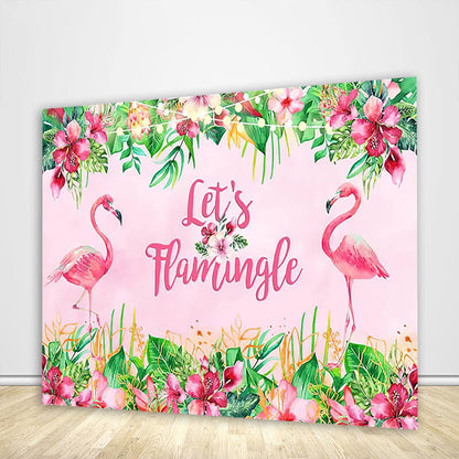 Pink Flamingo Summer Tropical Birthday Party Backdrop-ubackdrop