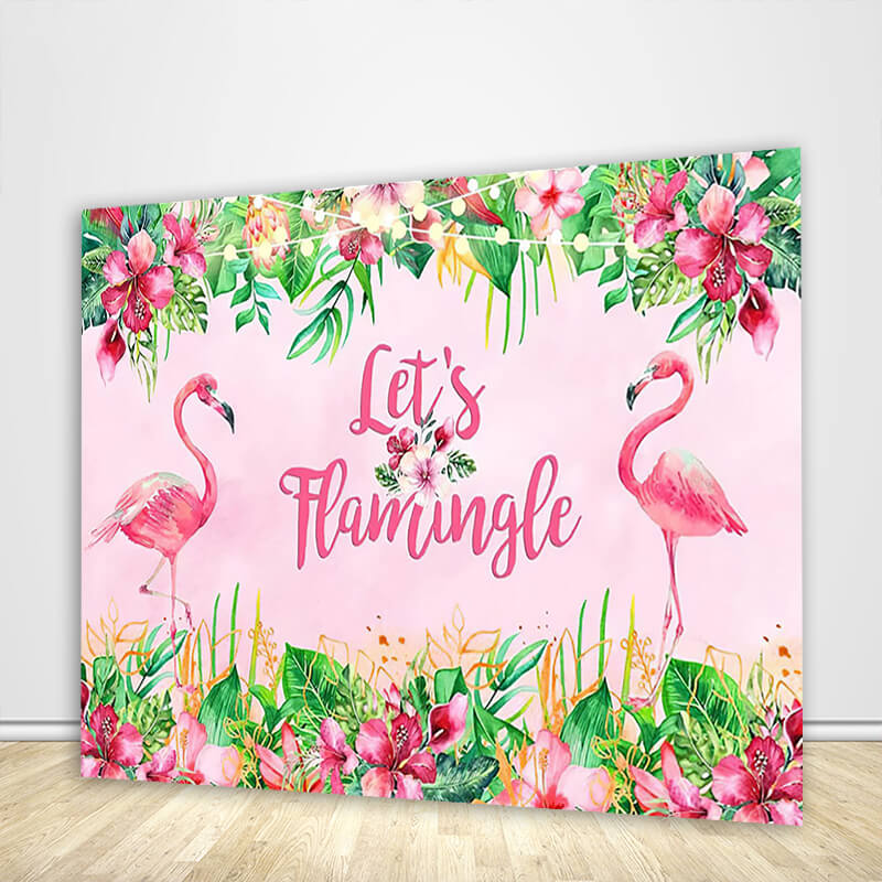 Pink Flamingo Summer Tropical Birthday Party Backdrop-ubackdrop