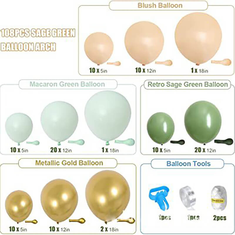 Latex Balloons Garland Arch Kit 108pcs Assorted Size for Party Decorations  - Metallic Gold, Metallic Silver & Metallic Black Balloon Set 