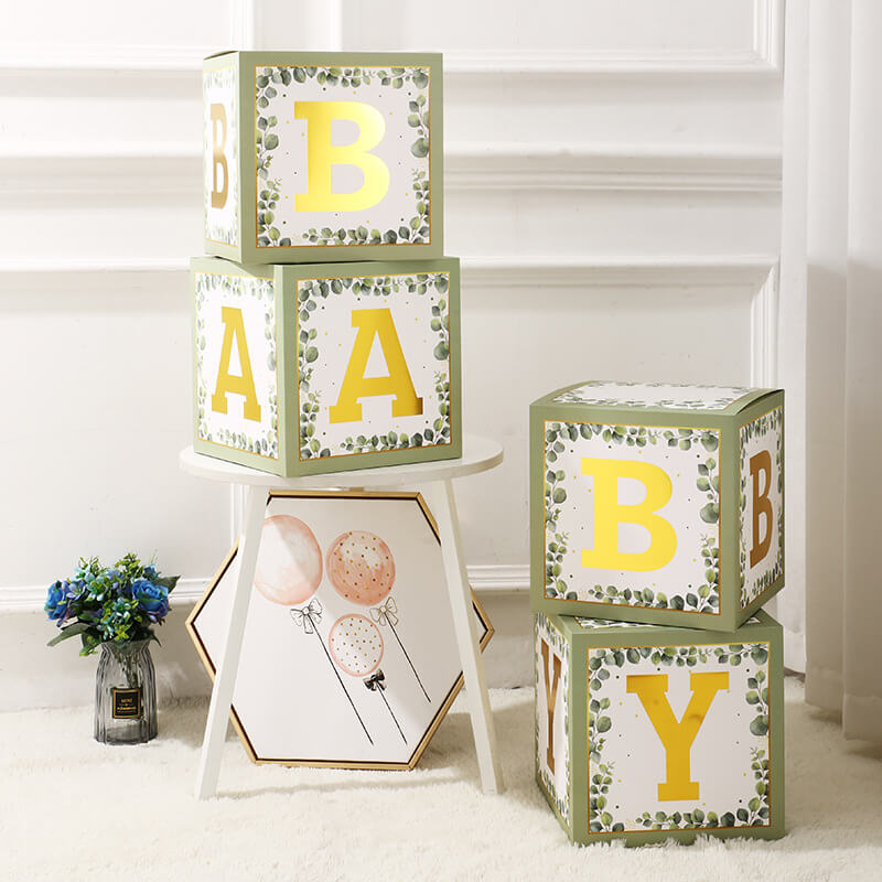 Baby Shower Boxes Party Decorations – 4pcs Balloons Boxes Décor with Letters-ubackdrop