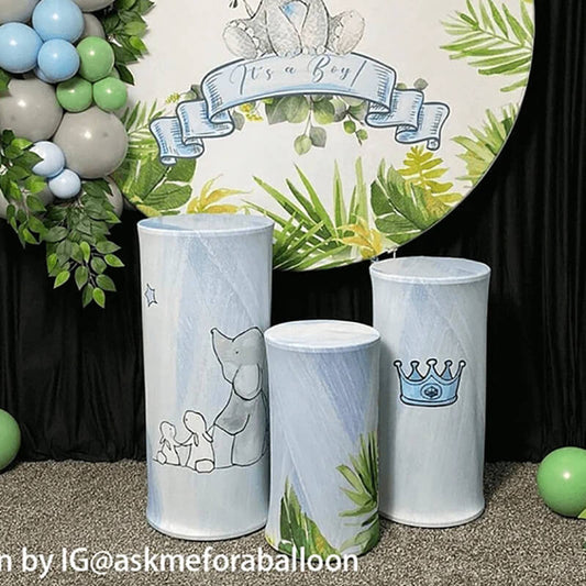 Baby Shower Elephant Utility Pedestal Covers Plinth Cover Printed Fabric Pedestal Cover-ubackdrop