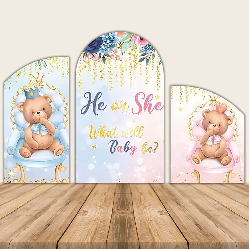 Bear Gender Reveal Chiara Arched Wall Covers He or She-ubackdrop
