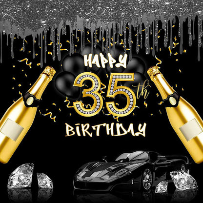 Birthday Black and Gold Backdrop-ubackdrop