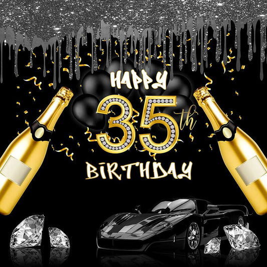 Birthday Black and Gold Backdrop-ubackdrop