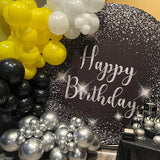 Black Silver Diamonds Birthday Round Backdrop Cover