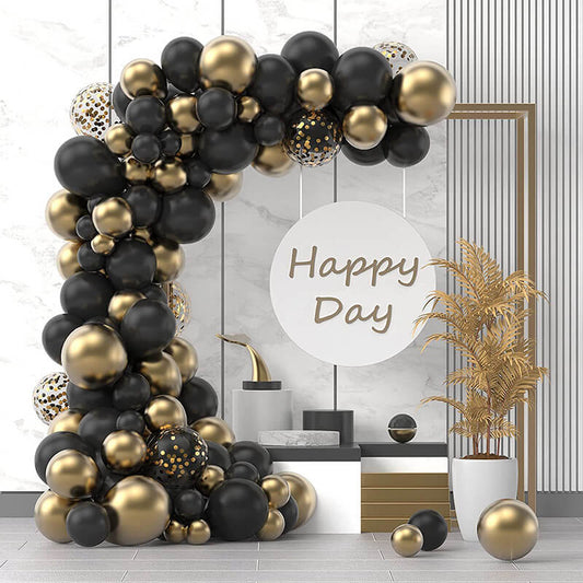 Black and Gold Birthday Balloon Garland Arch Kit-ubackdrop