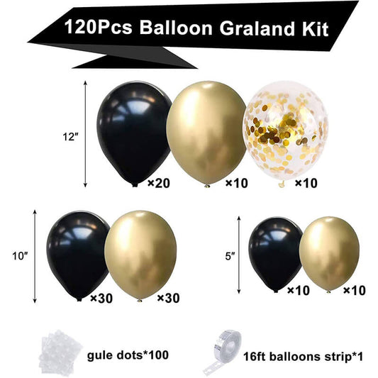 Black and Gold Birthday Balloon Garland Arch Kit-ubackdrop