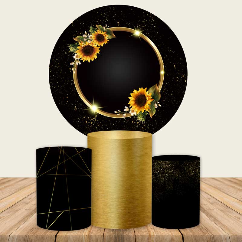 Black and Gold Birthday Party Round Backdrop-ubackdrop