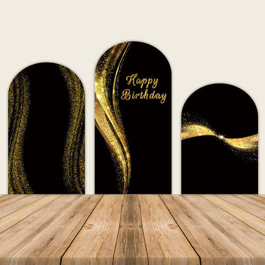 Black and Gold Happy Birthday Chiara Arch Backdrop-ubackdrop