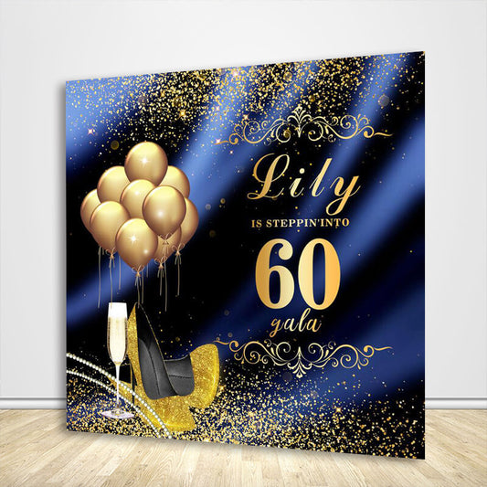 Blue and Gold Backdrop Step and Repeat Birthday Party Decoration Banner - Designed, Printed & Shipped-ubackdrop