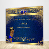 Blue and Gold Royal Prince Baby Shower Backdrop - Designed, Printed & Shipped