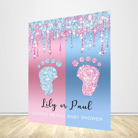 Blue or Pink Gender Reveal Backdrop Footprint Baby Shower Backdrop - Designed, Printed and Shipped-ubackdrop