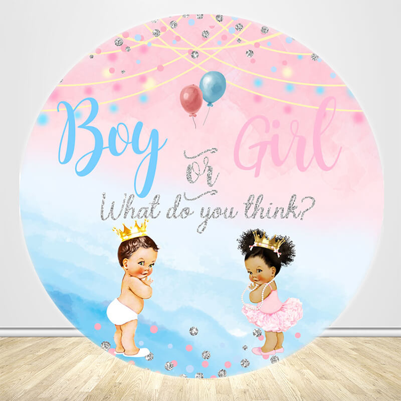 Boy or Girl Gender Reveal Circle Backdrop Cover-ubackdrop