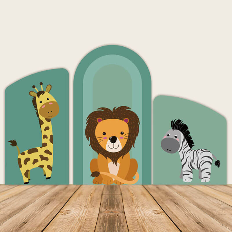 Cartoon Safari Lion Zebra Giraffe Chiara Arched Wall Covers-ubackdrop