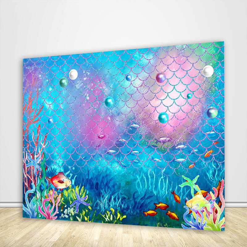 Colourful Seaweed Underwater World and Fish Scale Custom Backdrop ...