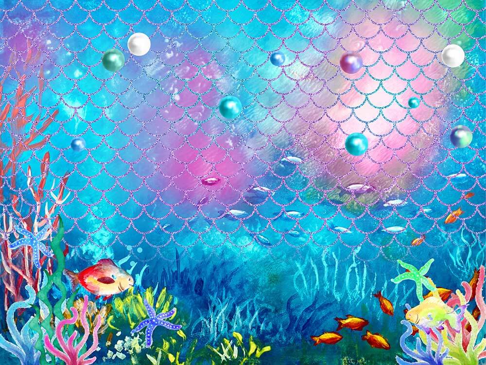 Colourful Seaweed Underwater World and Fish Scale Custom Backdrop –  ubackdrop