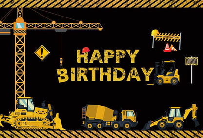 Construction Trucks Boy's Birthday Backdrop-ubackdrop