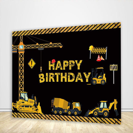 Construction Trucks Boy's Birthday Backdrop-ubackdrop